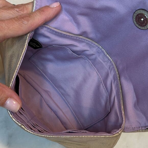 Coach Metallic Champagne Gold Shimmer Pleated Leather XL Wristlet Clutch F45263 - Picture 14 of 15